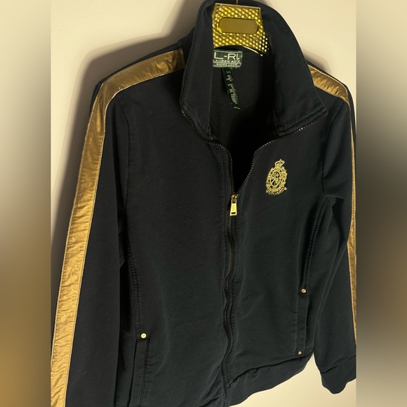 Lauren Active Ralph Lauren black gold embroidered Crown Crest jacket size Large - Picture 6 of 8